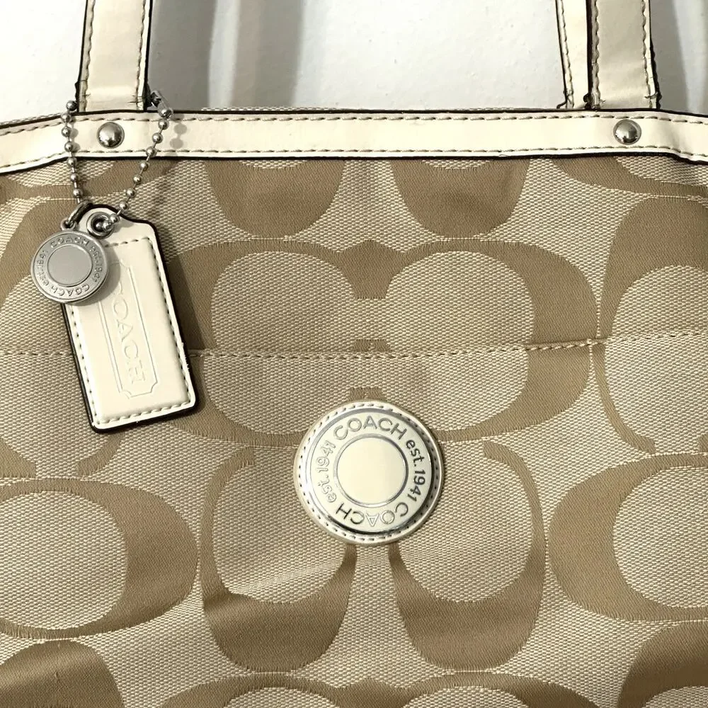 Coach Signature Stripe Lurex Diaper Bag Extra Large Tote Travel Messenger F19202